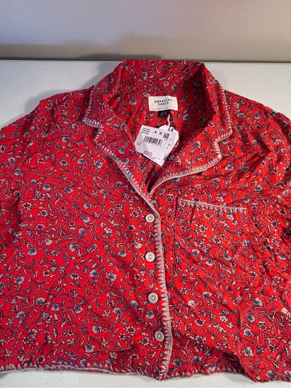 American Eagle Outfitters Red Floral Button-Up Blouse
